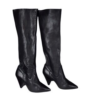 Urban Outfitters Knee High Boot 37 Bridget Slouchy Black Leather Cone Heel Spain